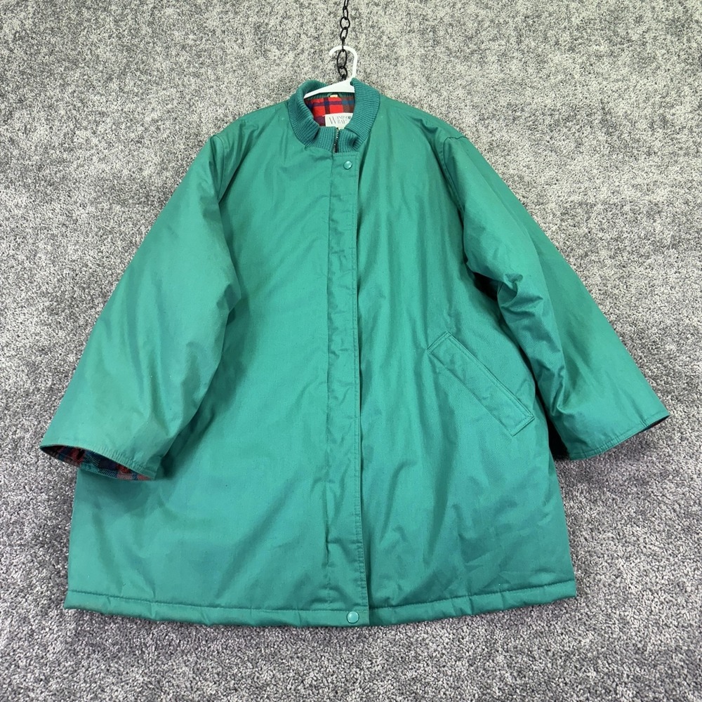 Vtg Windsor Bay Jacket Womens XL Green Bomber Plaid Lined Insulated Winter
